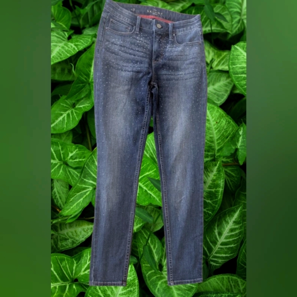 White House Black Market Blue Sparkle Shine Denim Size 2